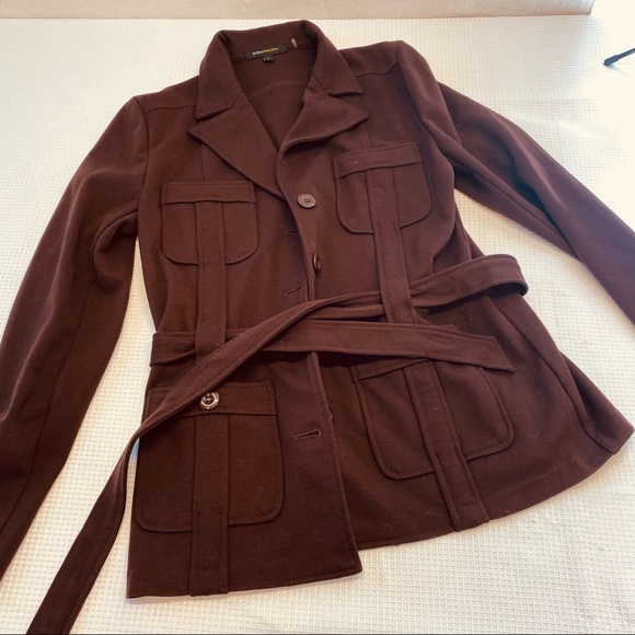 BCBGMAXAZRIA Retro Vibe Brown / Maroon Belted Jacket Size Large - Picture 8 of 16